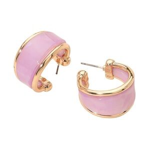 Chunky Lavender and Gold Modern Wide Hoop Resin Earrings